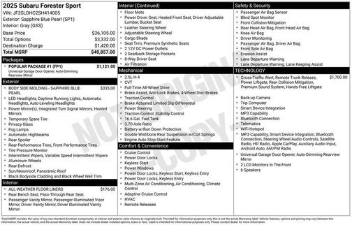 Sapphire Blue Pearl 2025 Subaru Forester Sport