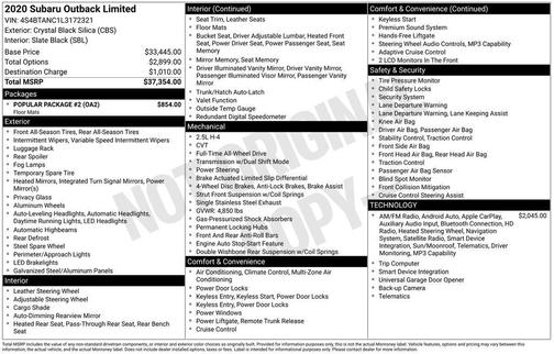 Crystal Black Silica 2020 Subaru Outback Limited