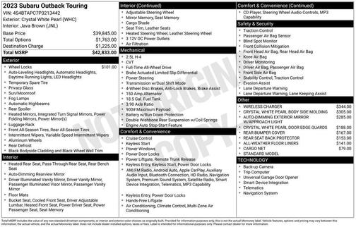 Crystal White Pearl 2023 Subaru Outback Touring