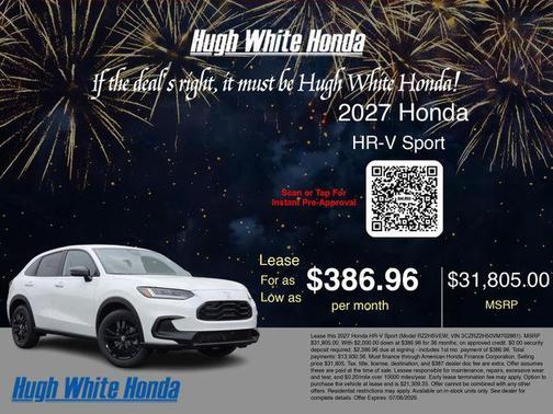 Platinum White Pearl 2027 Honda HR-V Sport