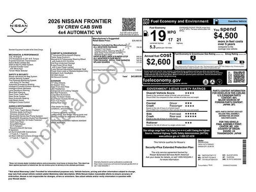 Glacier White 2026 Nissan Frontier SV