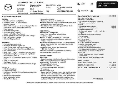 Rhodium White Metallic 2024 Mazda CX-5 2.5 S Select Package