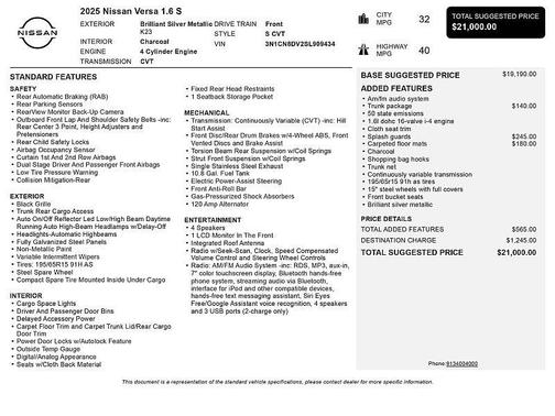 2025 Nissan Versa 1.6 S