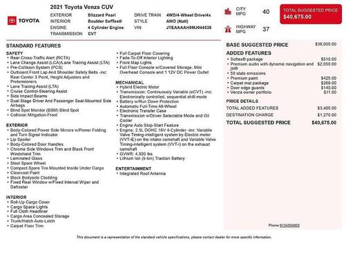 Blizzard Pearl 2021 Toyota Venza XLE