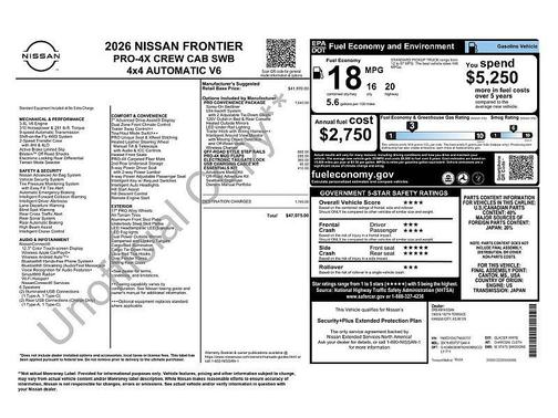 GLACIER.WHITE 2026 Nissan Frontier PRO-4X