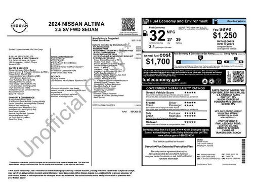 Pearl White Tricoat 2024 Nissan Altima 2.5 SV