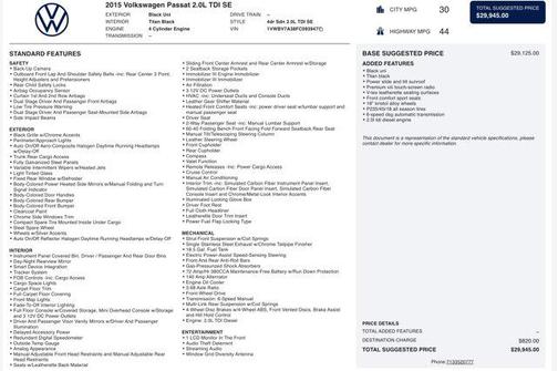 2015 Volkswagen Passat 2.0L TDI DSG SE w/Sunroof
