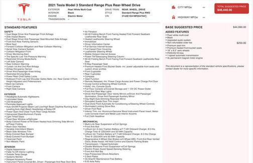 2021 Tesla Model 3 Standard Range Plus