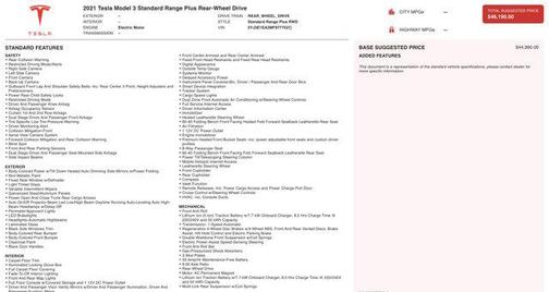 2021 Tesla Model 3 Standard Range Plus