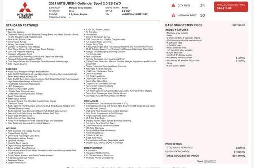 2021 Mitsubishi Outlander Sport 2.0 ES