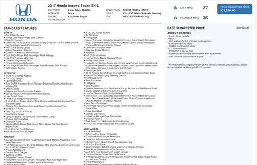 2017 Honda Accord EX-L w/Navigation & Honda Sensing