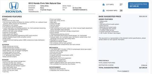 Taffeta White 2012 Honda Civic Natural Gas