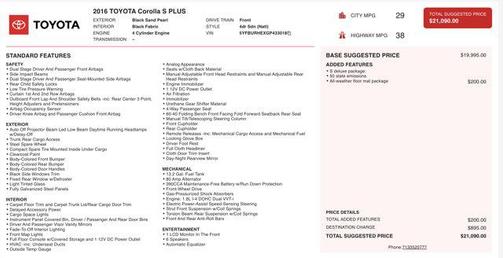 2016 Toyota Corolla S Plus