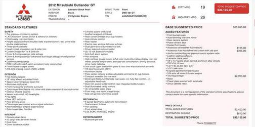 Labrador Black Pearl 2012 Mitsubishi Outlander GT