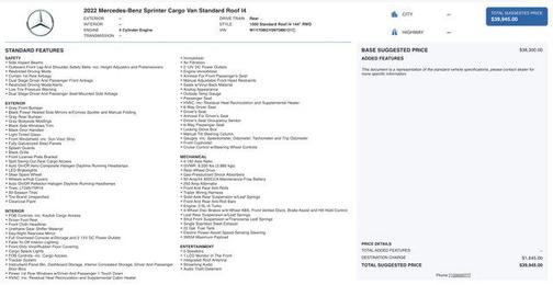 2022 Mercedes-Benz Sprinter 1500 Standard Roof I4