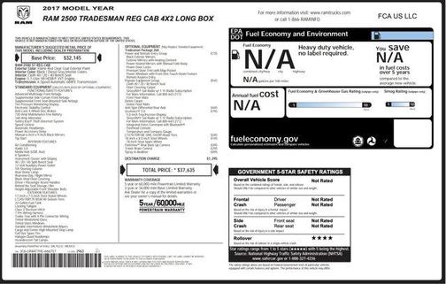 2017 RAM 2500 Tradesman Regular Cab 4x2 8' Box