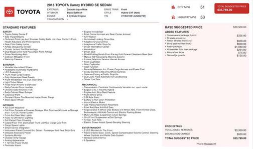 2018 Toyota Camry Hybrid SE