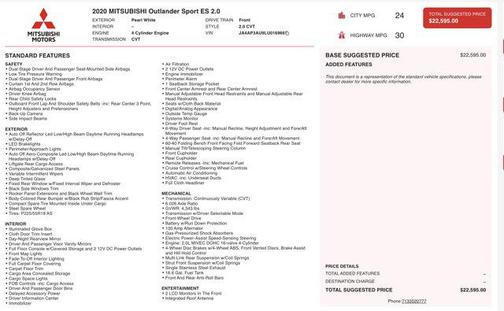 2020 Mitsubishi Outlander Sport 2.0 ES