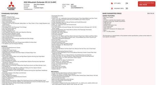 2022 Mitsubishi Outlander ES 2.5 S-AWC