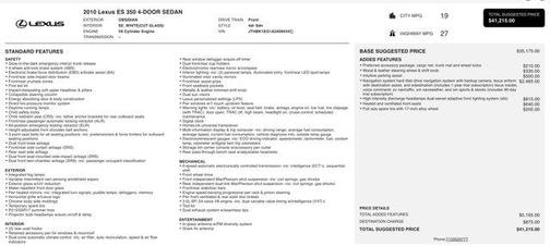 2010 Lexus ES 350 Base