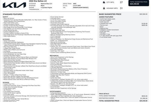 Neptune Blue 2022 Kia Seltos LX