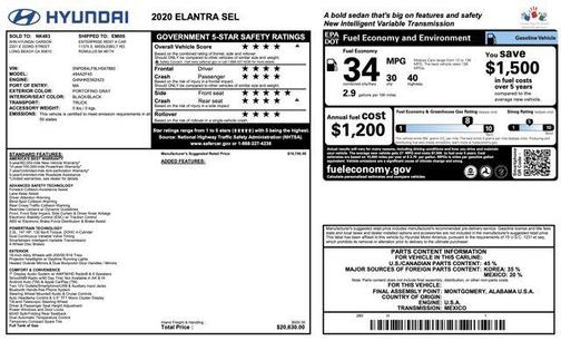 2020 Hyundai ELANTRA SEL