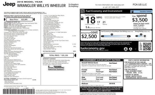 2016 Jeep Wrangler Willys Wheeler