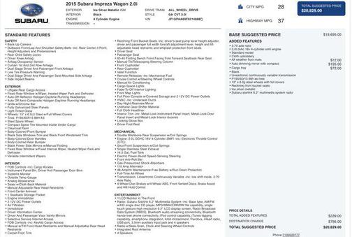 Ice Silver Metallic 2015 Subaru Impreza 2.0i