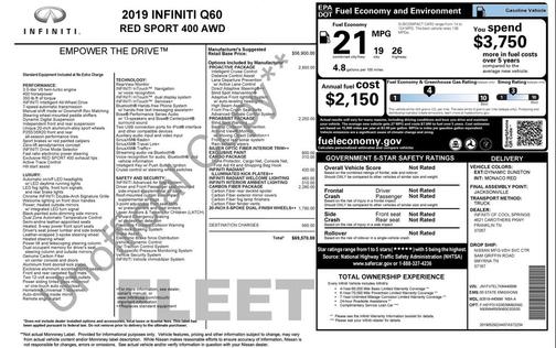 Dynamic Sunstone Red 2019 INFINITI Q60 3.0t Red Sport 400