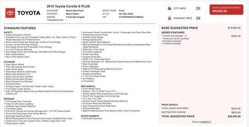 2015 Toyota Corolla S Plus