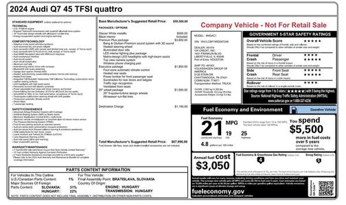 Glacier White Metallic 2024 Audi Q7 45 Premium Plus