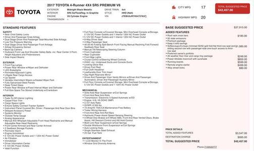 Midnight Black Metallic 2017 Toyota 4Runner SR5 Premium