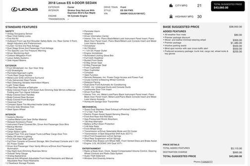 2018 Lexus ES 350 Base