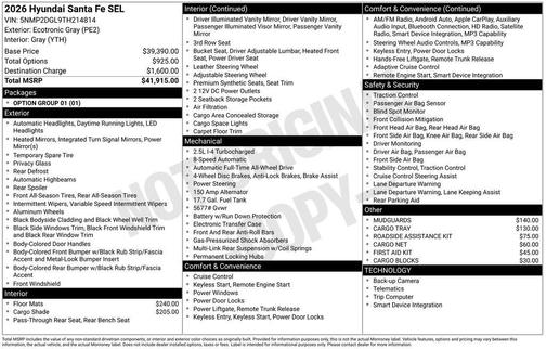 Ecotronic Gray 2026 Hyundai SANTA FE SEL 2.4
