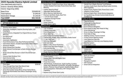 Serenity White 2025 Hyundai ELANTRA HEV Limited