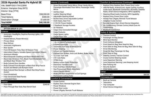 Hampton Gray 2026 Hyundai SANTA FE SE