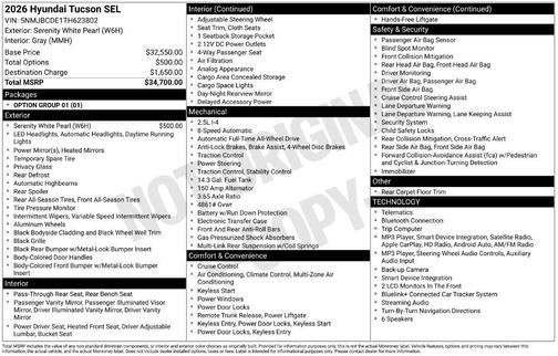 Serenity White Pearl 2026 Hyundai TUCSON SEL