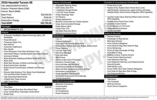 Phantom Black 2026 Hyundai TUCSON SE