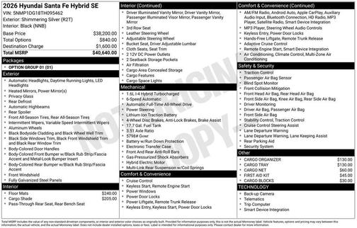 Shimmering Silver 2026 Hyundai SANTA FE SE