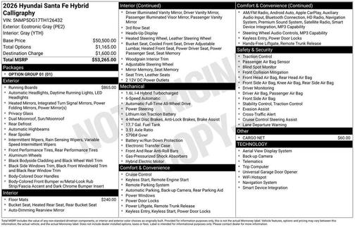 Ecotronic Gray 2026 Hyundai SANTA FE HEV Calligraphy
