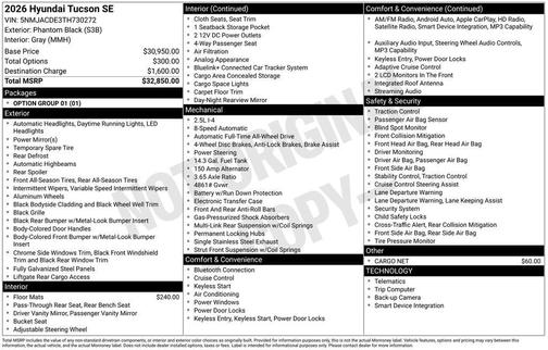 Phantom Black 2026 Hyundai TUCSON SE