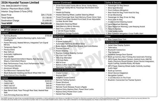 Phantom Black 2026 Hyundai TUCSON Limited