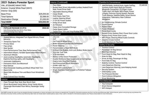 Crystal White Pearl 2021 Subaru Forester Sport