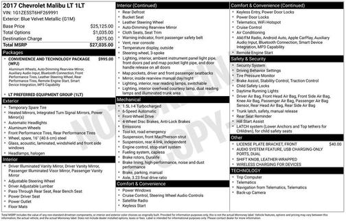 Blue Velvet Metallic 2017 Chevrolet Malibu 1LT