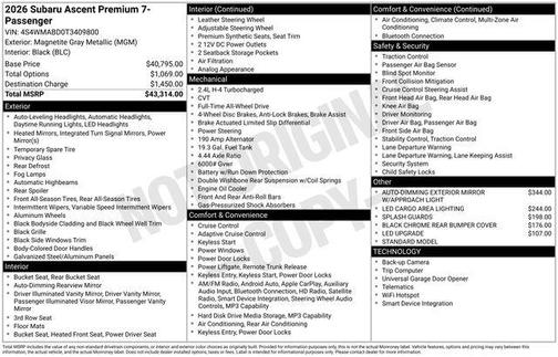Magnetite Gray Metallic 2026 Subaru Ascent Premium 7-Passenger