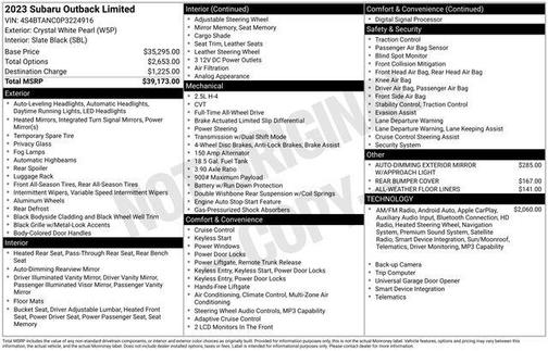 Crystal White Pearl 2023 Subaru Outback Limited
