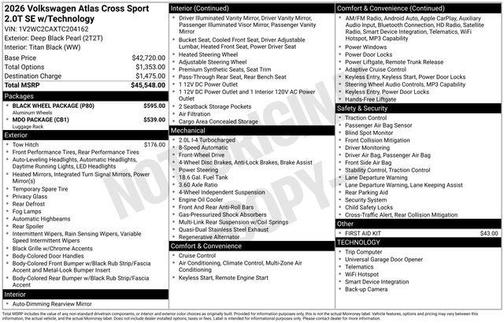 Deep Black 2026 Volkswagen Atlas Cross Sport 2.0T SE w/Technology