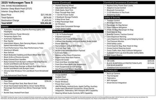 Deep Black 2025 Volkswagen Taos 1.5T S