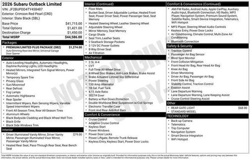 Crimson Red Pearl 2026 Subaru Outback Limited