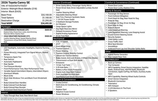 Midnight Black Metallic 2026 Toyota Camry SE